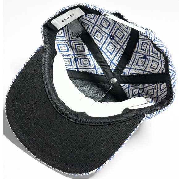 Rhude Blue & White Geometric Jacquard Cap / Hat w/ Embroidered “R” Monogram